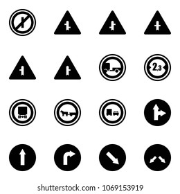 Solid vector icon set - no parkin odd, intersection vector road sign, trailer, limited width, dangerous cargo, cart horse, truck overtake, only forward right, detour