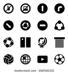 Solid vector icon set - no mobile sign vector, computer, only forward road, right, detour, circle, social, friends, pause, globe, jalousie, volleyball, playback, soccer ball