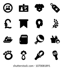 Solid vector icon set - no computer sign vector, identity, dog, medical label, pound, flag, head bulb, golden branch, cruiser, micro flash card, beanbag, shovel bucket