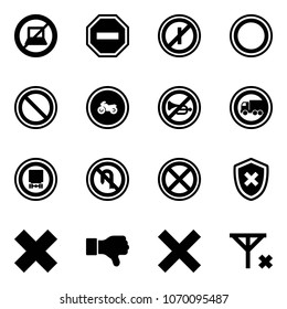 Solid vector icon set - no computer sign vector, way road, parkin odd, prohibition, moto, horn, truck, dangerous cargo, turn back, stop, shield cross, delete, dislike, signal