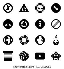 Solid vector icon set - no mobile sign vector, round motion road, cart horse, detour, circle, pedestrian way, limit, globe, friends, flask, jalousie, volleyball, playback, ufo toy