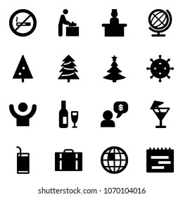 Solid vector icon set - no smoking sign vector, baby room, recieptionist, globe, christmas tree, virus, success, wine, money dialog, drink, suitcase, terms plan