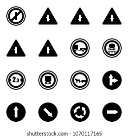 Solid vector icon set - no parkin odd, intersection vector road sign, trailer, dangerous cargo, limited width, cart horse, only forward right, detour, circle