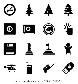 Solid vector icon set - no smoking sign vector, christmas tree, safe, truck road, hand touch, save, chess queen, pyramid flag, success, helicopter, drink, suitcase, usb wi fi