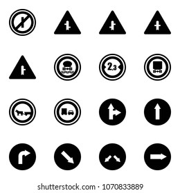 Solid vector icon set - no parkin odd, intersection vector road sign, dangerous cargo, limited width, cart horse, truck overtake, only forward right, detour