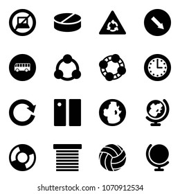 Solid vector icon set - no computer sign vector, pill, round motion road, detour, bus, social, friends, time, reload, pause, globe, circle chart, jalousie, volleyball