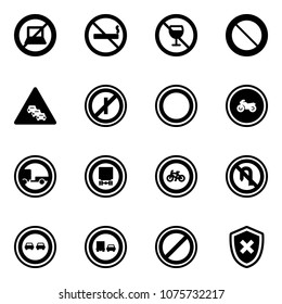 Solid vector icon set - no computer sign vector, smoking, alcohol, prohibition road, multi lane traffic, parkin odd, moto, trailer, dangerous cargo, bike, turn back, overtake, truck, parking