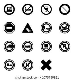 Solid vector icon set - no computer sign vector, smoking, alcohol, prohibition road, way, multi lane traffic, trailer, horn, truck, bus, dangerous cargo, turn back, overtake, parking even