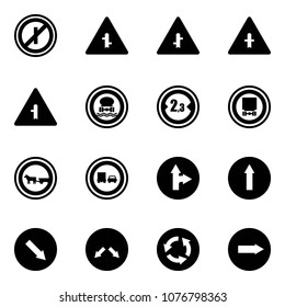 Solid vector icon set - no parkin odd, intersection vector road sign, dangerous cargo, limited width, cart horse, truck overtake, only forward right, detour, circle