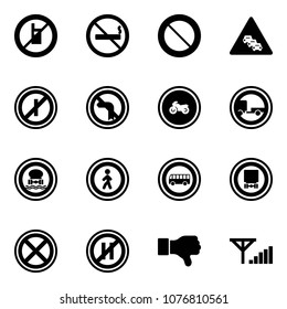 Solid vector icon set - no mobile sign vector, smoking, prohibition road, multi lane traffic, parkin odd, left turn, moto, trailer, dangerous cargo, pedestrian, bus, stop, parking even, dislike