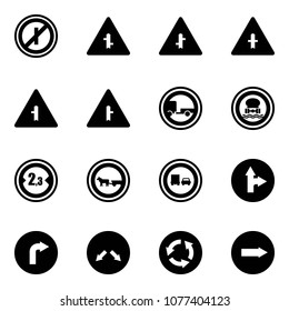 Solid vector icon set - no parkin odd, intersection vector road sign, trailer, dangerous cargo, limited width, cart horse, truck overtake, only forward right, detour, circle
