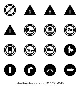 Solid vector icon set - no parkin odd, intersection vector road sign, trailer, dangerous cargo, limited width, cart horse, truck overtake, only forward right, detour