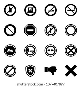 Solid vector icon set - no mobile sign vector, computer, smoking, prohibition road, way, parkin odd, moto, trailer, overtake, stop, parking, shield cross, dislike, delete