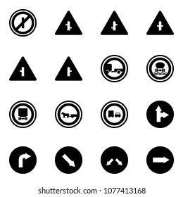 Solid vector icon set - no parkin odd, intersection vector road sign, trailer, dangerous cargo, cart horse, truck overtake, only forward right, detour