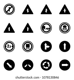 Solid vector icon set - no parkin odd, intersection vector road sign, trailer, dangerous cargo, limited width, only forward right, detour, circle