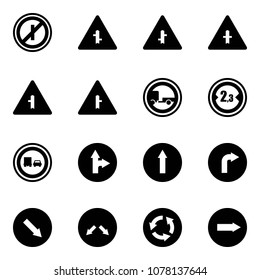 Solid vector icon set - no parkin odd, intersection vector road sign, trailer, limited width, truck overtake, only forward right, detour, circle