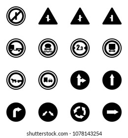 Solid vector icon set - no parkin odd, intersection vector road sign, trailer, dangerous cargo, limited width, cart horse, truck overtake, only forward right, detour, circle