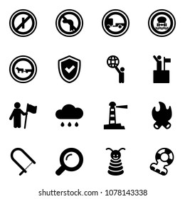 Solid vector icon set - no parkin odd, left turn vector road sign, trailer, dangerous cargo, cart horse, shield check, world, win, rain cloud, lighthouse, fire, fretsaw, magnifier, pyramid toy