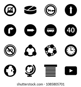 Solid vector icon set - no computer sign vector, pill, cart horse road, only forward, right, bus, minimal speed limit, end, social, friends, time, globe, jalousie, playback