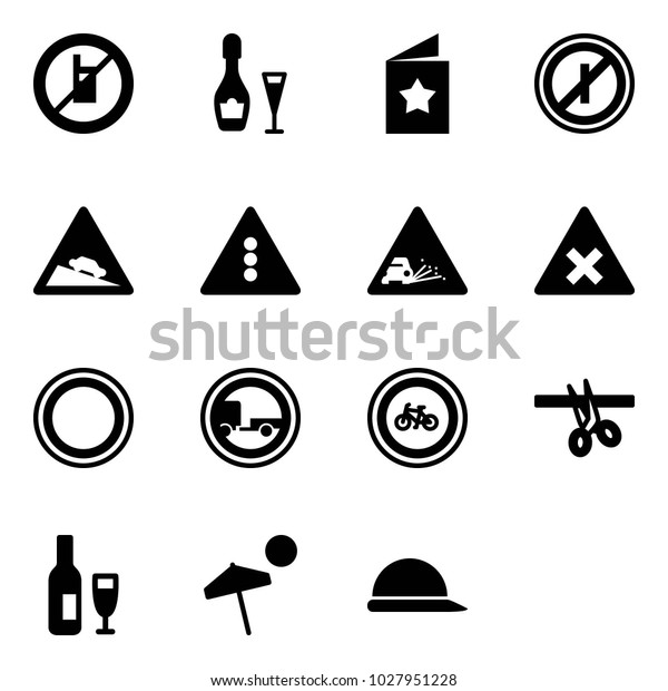 Solid vector icon set - no mobile sign vector,\
wine, star postcard, parkin odd, steep descent road, traffic light,\
gravel, railway intersection, prohibition, trailer, bike, opening,\
beach