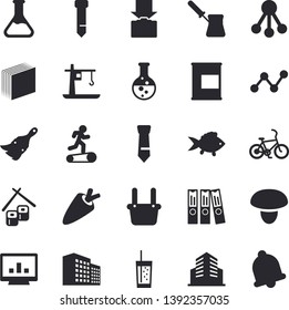 Solid vector icon set - paint brush flat vector, turk, mushroom, fish, carrot, rolls, soda, chemistry, crane, metallurgy, hierarchy, scatter chart, computer, office building, sticker, folder, tie