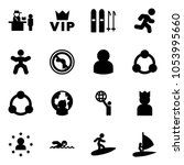 Solid vector icon set - passport control vector, vip, ski, run, gymnastics, no left turn road sign, user, social, community, man globe, world, king, star, swimming, surfing, windsurfing