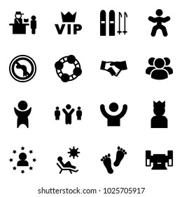 Solid vector icon set - passport control vector, vip, ski, gymnastics, no left turn road sign, friends, agreement, group, success, team leader, king, star man, beach, feet, sharpening