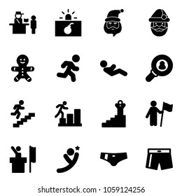 Solid vector icon set - passport control vector, terrorism, santa claus, cake man, run, abdominal muscles, head hunter, career, success, win, speaker, flying, swimsuit