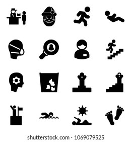 Solid vector icon set - passport control vector, santa claus, run, abdominal muscles, medical mask, head hunter, manager, career, brain work, garbage, winner, success, win, swimming, reading, feet