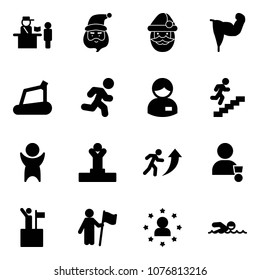 Solid vector icon set - passport control vector, santa claus, power hand, treadmill, run, manager, career, success, winner, win, star man, swimming