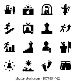 Solid vector icon set - passport control vector, terrorism, officer window, santa claus, career, tv news, winner, success, speaker, star man, reading, feet, swimsuit