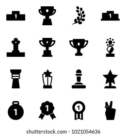 Solid vector icon set - pedestal vector, cup, golden branch, winner, win, gold, award, pawn, medal, victory