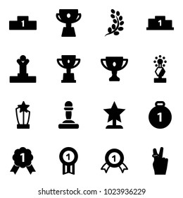 Solid vector icon set - pedestal vector, cup, golden branch, winner, win, gold, award, pawn, medal, victory