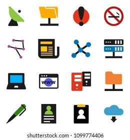 solid vector icon set - pen vector, notebook pc, personal information, no smoking, attention, satellite antenna, newspaper, network, folder, server, browser, cloud download