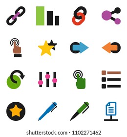 solid vector icon set - pen vector, sorting, settings, touchscreen, favorites, menu, share, arrow, redo, chain, network document