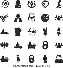 Solid vector icon set - person flat vector, team, massage, gestation, nurse, breast, sperm, artificial insemination, teamwork, office worker, businessman, weight, waistline, swimsuit, scissors, user