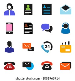 solid vector icon set - personal information vector, phone 24, support, mobile, dialog, classic, mail