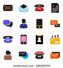 solid vector icon set - personal information vector, support, mobile phone, dialog, classic, mail
