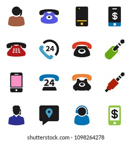 solid vector icon set - phone vector, 24, support, tracking, mobile, classic, jack, tap pay