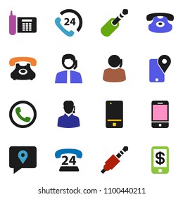 solid vector icon set - phone vector, 24, support, traking, mobile, classic, jack, tap pay