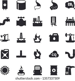 Solid vector icon set - pipes flat vector, boiler, gas, bonfire, oil production platform, pumping, main pipeline, refueling, tanks, plant, canister, carbon dioxide, pipe, stomach, burner