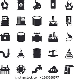 Solid vector icon set - pipes flat vector, boiler, gas, bonfire, oil production platform, pumping, main pipeline, station, refueling, tanks, plant, canister, carbon dioxide, pipe, stomach, burner