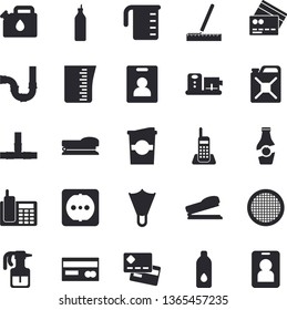 Solid vector icon set - pipes flat vector, sockets, measure, meashuring cup, food processor, sieve, coffe, mustard, ketchup, pulverizer, canister, credit card, telephone, stapler, water, flippers