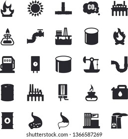 Solid vector icon set - pipes flat vector, boiler, gas, bonfire, oil production platform, pumping, main pipeline, station, refueling, tanks, plant, canister, carbon dioxide, pipe, stomach, burner