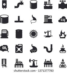 Solid vector icon set - pipes flat vector, boiler, gas, bonfire, oil production platform, pumping, main pipeline, station, refueling, tanks, plant, canister, carbon dioxide, pipe, stomach, burner
