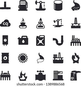 Solid vector icon set - pipes flat vector, boiler, gas, bonfire, oil production platform, pumping, main pipeline, station, refueling, tanks, plant, canister, carbon dioxide, pipe, stomach, burner