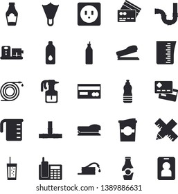 Solid vector icon set - pipes flat vector, sockets, measure, meashuring cup, food processor, ketchup, soda, coffe, mustard, pulverizer, hose, credit card, telephone, stapler, water, fector, flippers