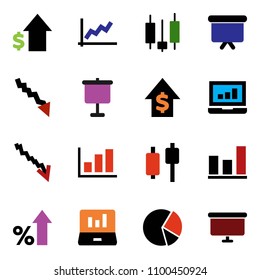 solid vector icon set - presentation vector, graph, pie, laptop, crisis, percent growth, dollar, board