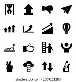 Solid Vector Icon Set - Pull Ups Vector, Uplooad, Dislike, Paper Plane, Arrows Up, Growth Arrow, Air Balloon, Finger, Opportunity, Success, Victory, Cloud Ladder, Down, Winch