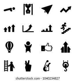 Solid vector icon set - push ups vector, pull, paper plane, growth arrow, arrows up, career, air balloon, success, finger, opportunity, victory, winch